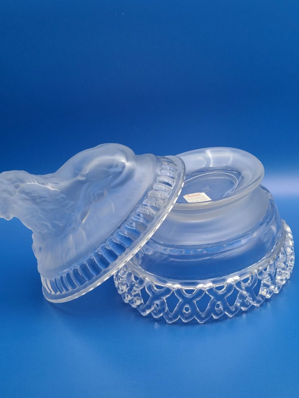40% SALE Imperial Glass Vintage MCM Atterbury Frosted Clear Lion Box Dish - Picture 9 of 13